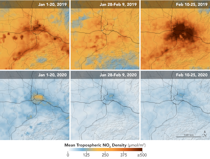 Satellitbilder från Nasa över luftföroreningar i Kina